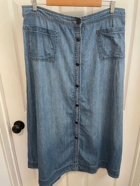 Chaps Light Blue Denim Button-Front Skirt